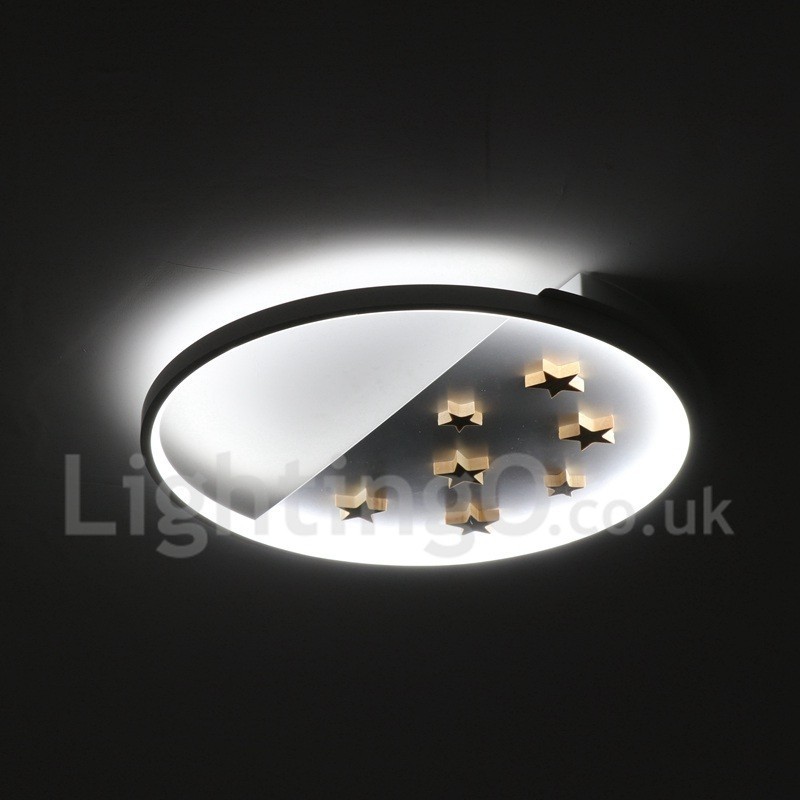 Plafoniera rotonda in legno con stelle bianche dimmerabile, ultrasottile, anche applique