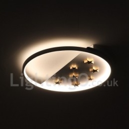 Plafoniera rotonda in legno con stelle bianche dimmerabile, ultrasottile, anche applique