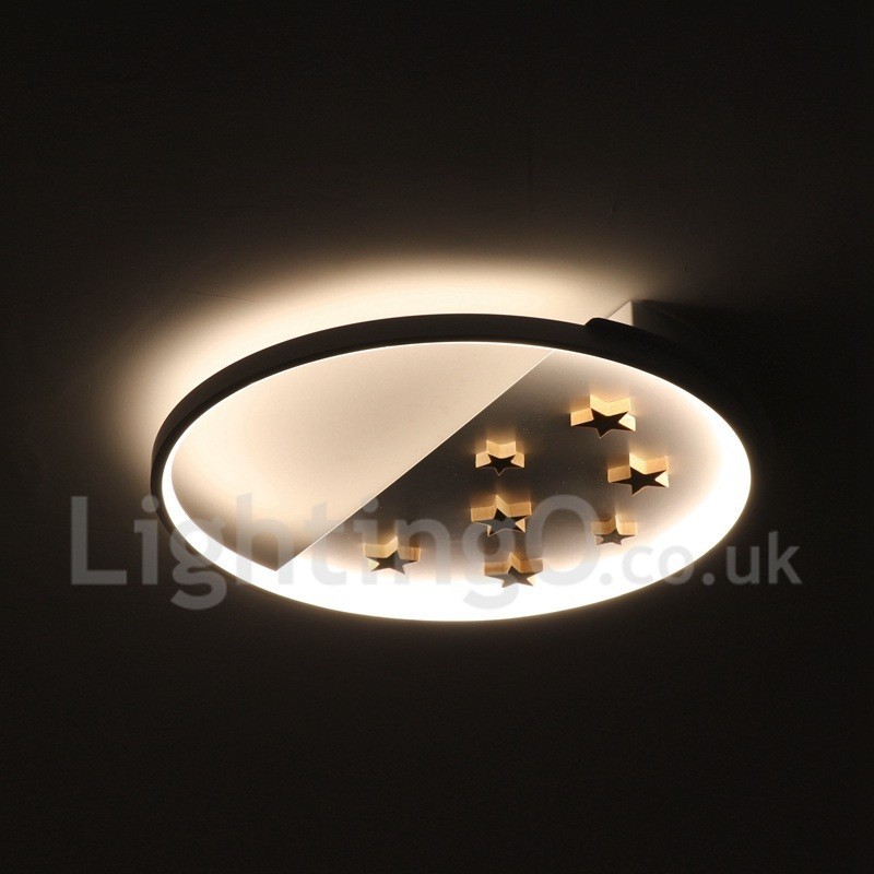 Plafoniera rotonda in legno con stelle bianche dimmerabile, ultrasottile, anche applique
