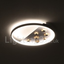 Plafoniera rotonda in legno con stelle bianche dimmerabile, ultrasottile, anche applique
