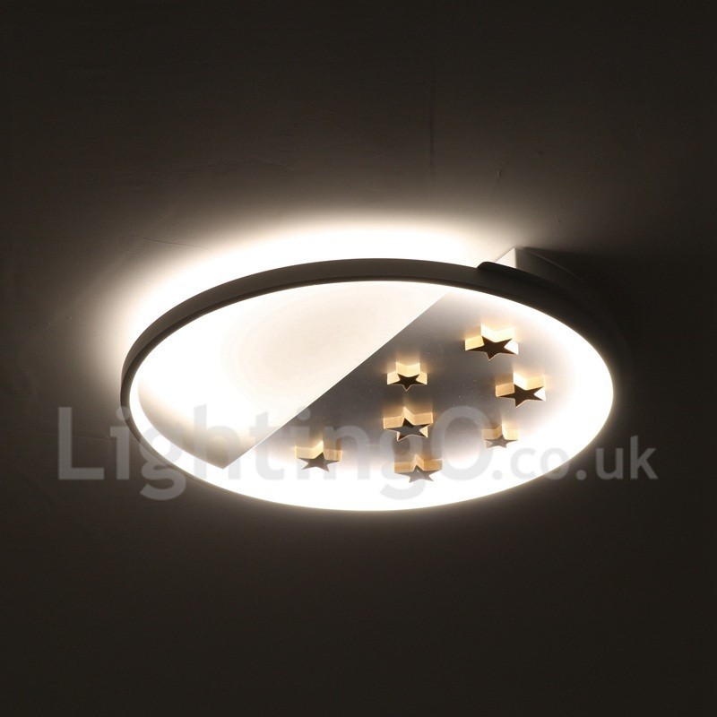 Plafoniera rotonda in legno con stelle bianche dimmerabile, ultrasottile, anche applique