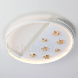 Plafoniera rotonda in legno con stelle bianche dimmerabile, ultrasottile, anche applique