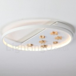 Plafoniera rotonda in legno con stelle bianche dimmerabile, ultrasottile, anche applique
