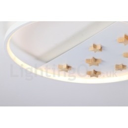 Plafoniera rotonda in legno con stelle bianche dimmerabile, ultrasottile, anche applique