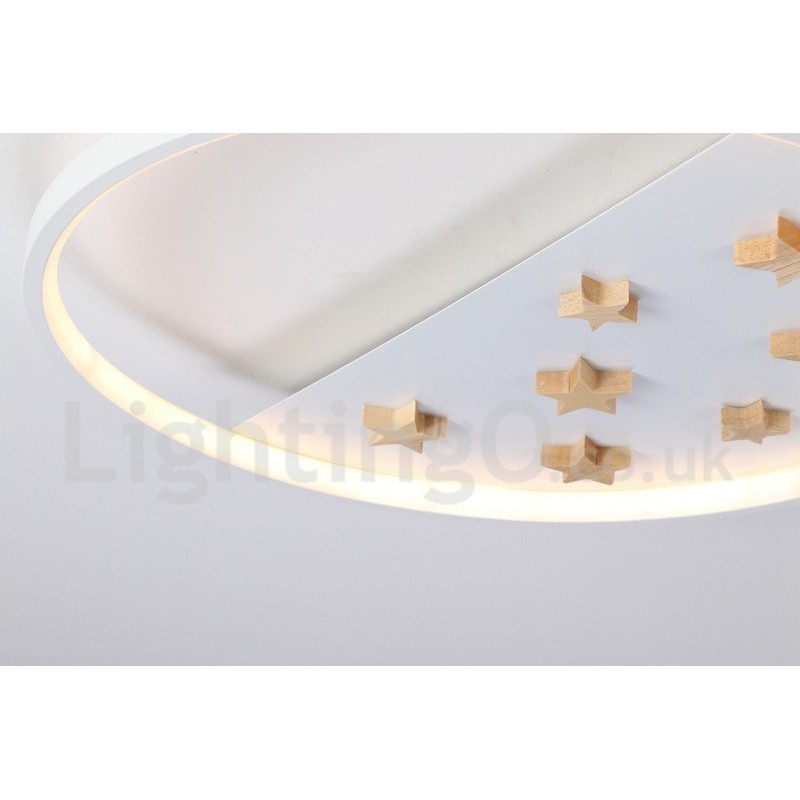 Plafoniera rotonda in legno con stelle bianche dimmerabile, ultrasottile, anche applique