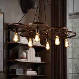 Lampadario in ferro battuto stile industriale loft a ruota da caffè multicolore E26/E27 60 cm