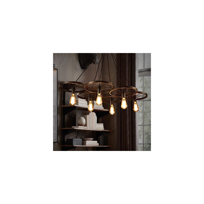 Lampadario in ferro battuto stile industriale loft a ruota da caffè multicolore E26/E27 60 cm