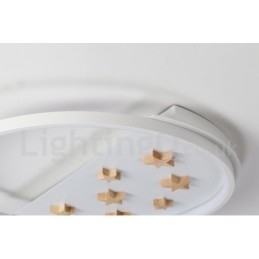 Plafoniera rotonda in legno con stelle bianche dimmerabile, ultrasottile, anche applique