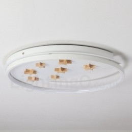 Plafoniera rotonda in legno con stelle bianche dimmerabile, ultrasottile, anche applique