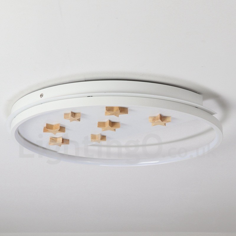 Plafoniera rotonda in legno con stelle bianche dimmerabile, ultrasottile, anche applique