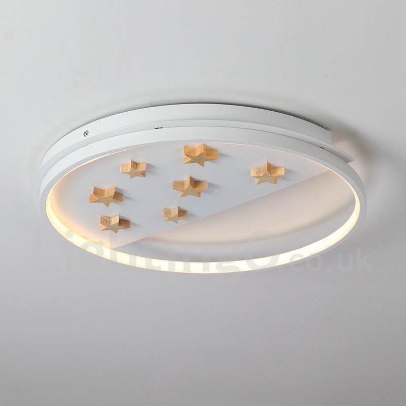 Plafoniera rotonda in legno con stelle bianche dimmerabile, ultrasottile, anche applique