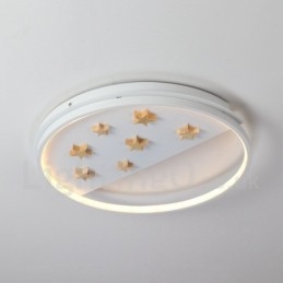 Plafoniera rotonda in legno con stelle bianche dimmerabile, ultrasottile, anche applique