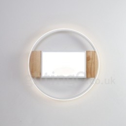 Plafoniera rotonda in legno bianco dimmerabile, ultrasottile, utilizzabile anche come applique