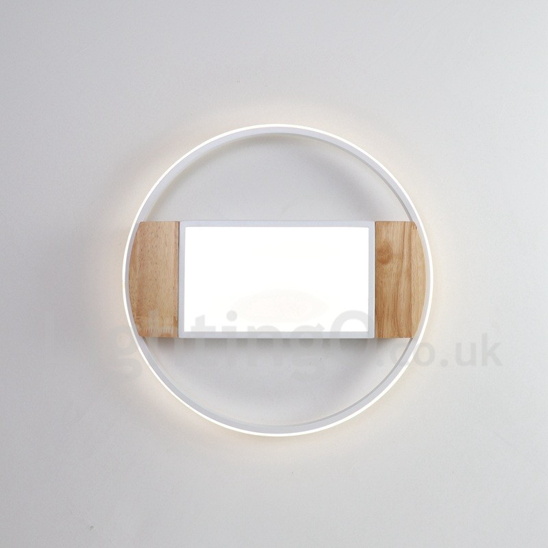 Plafoniera rotonda in legno bianco dimmerabile, ultrasottile, utilizzabile anche come applique