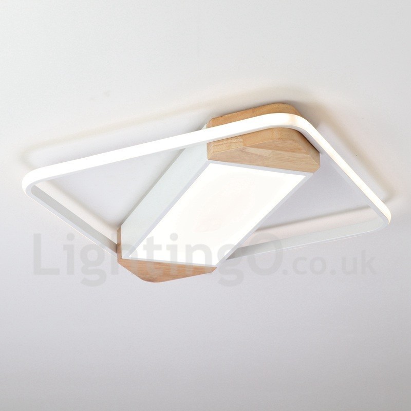 Plafoniera quadrata in legno bianca dimmerabile ultrasottile, anche applique, 42/53 cm