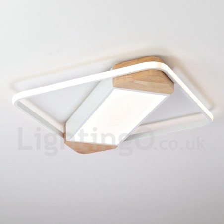 Plafoniera quadrata in legno bianca dimmerabile ultrasottile, anche applique, 42/53 cm