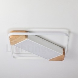 Plafoniera quadrata in legno bianca dimmerabile ultrasottile, anche applique, 42/53 cm