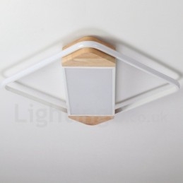 Plafoniera quadrata in legno bianca dimmerabile ultrasottile, anche applique, 42/53 cm