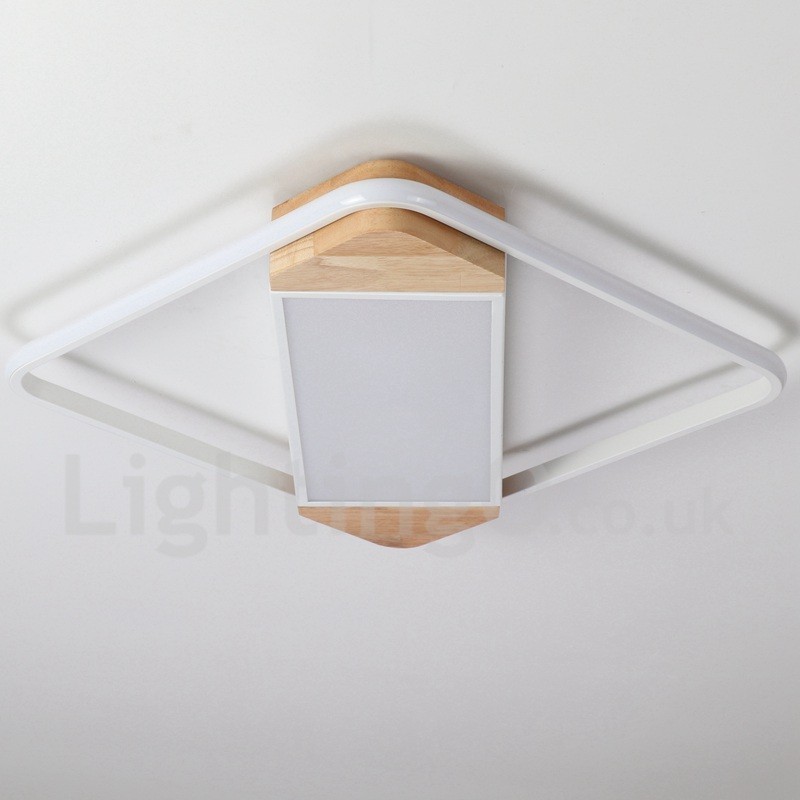 Plafoniera quadrata in legno bianca dimmerabile ultrasottile, anche applique, 42/53 cm