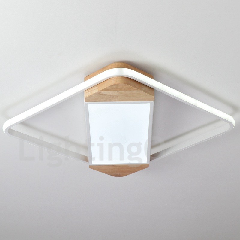 Plafoniera quadrata in legno bianca dimmerabile ultrasottile, anche applique, 42/53 cm