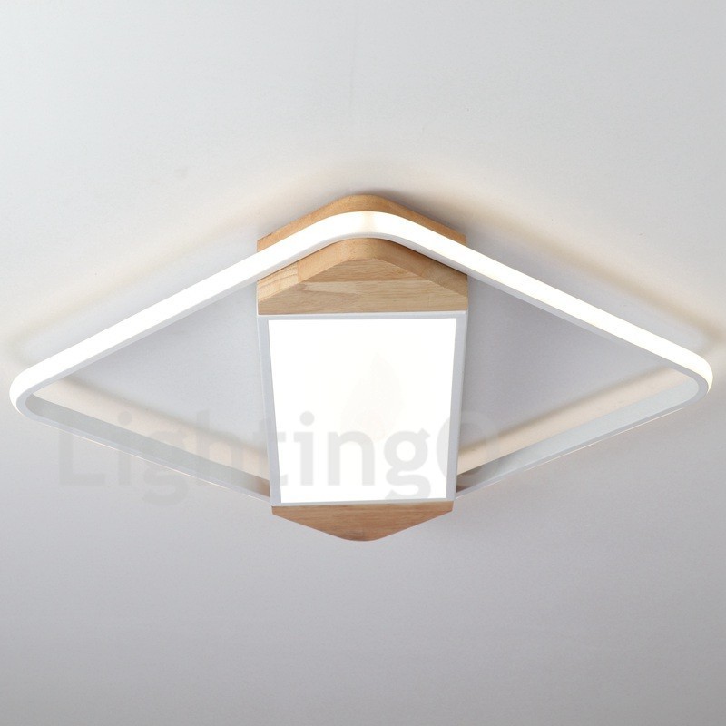 Plafoniera quadrata in legno bianca dimmerabile ultrasottile, anche applique, 42/53 cm