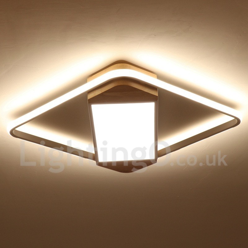 Plafoniera quadrata in legno bianca dimmerabile ultrasottile, anche applique, 42/53 cm