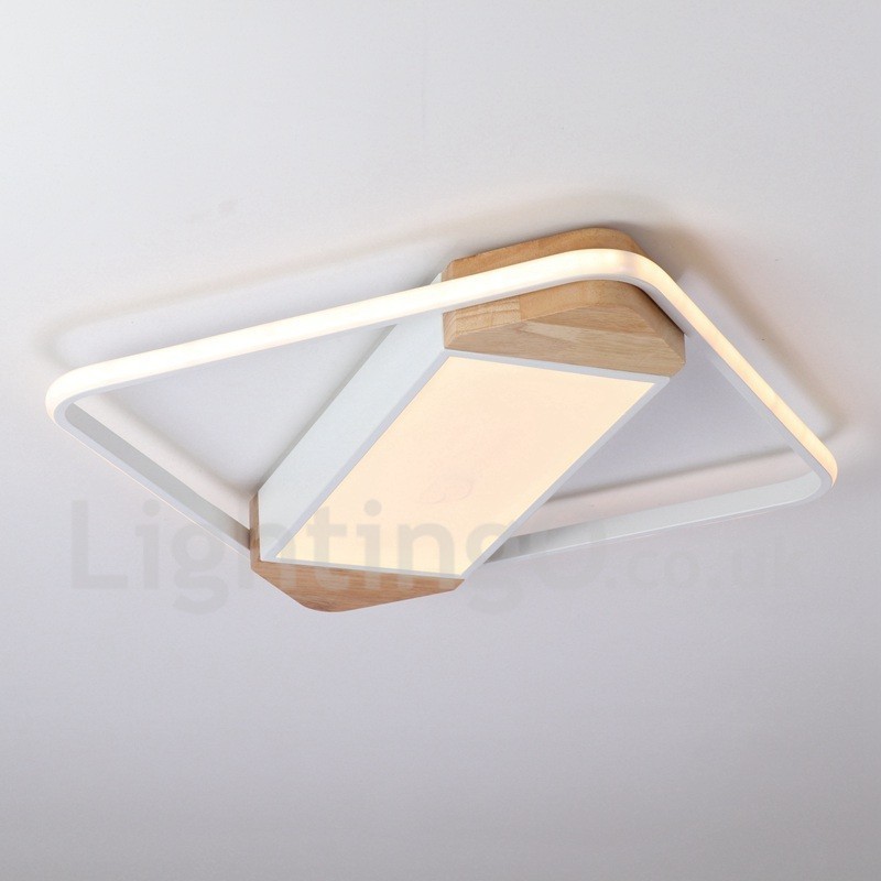 Plafoniera quadrata in legno bianca dimmerabile ultrasottile, anche applique, 42/53 cm