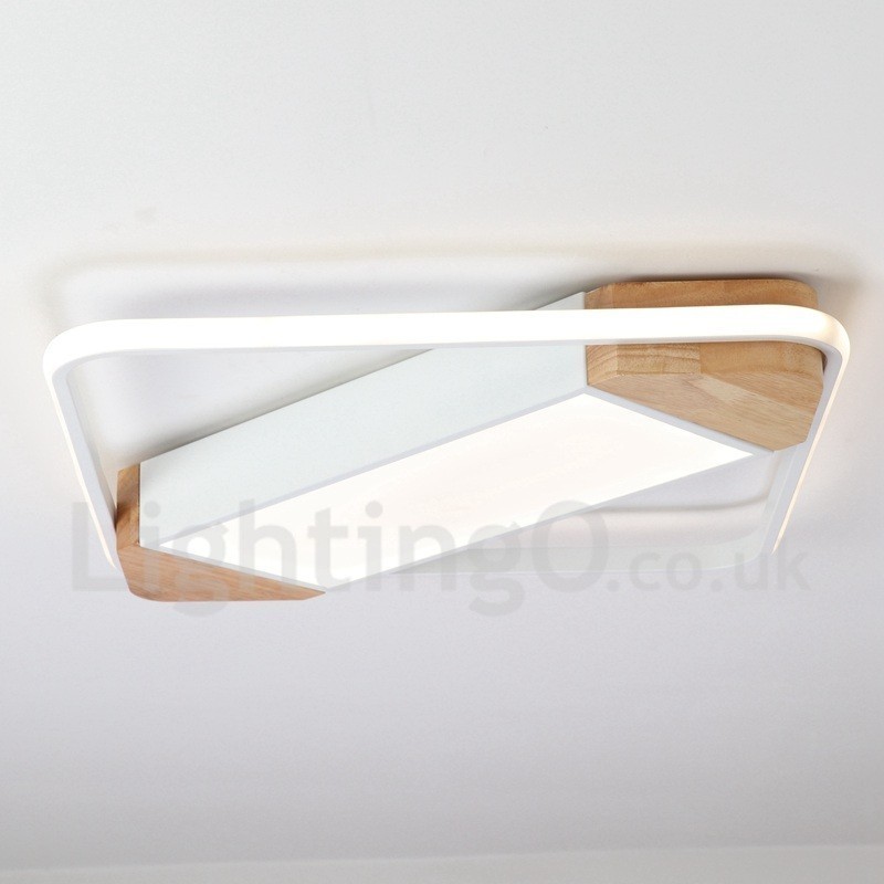 Plafoniera quadrata in legno bianca dimmerabile ultrasottile, anche applique, 42/53 cm