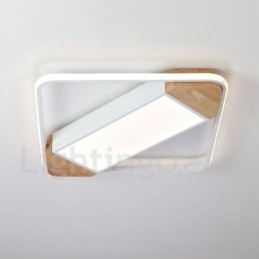 Plafoniera quadrata in legno bianca dimmerabile ultrasottile, anche applique, 42/53 cm