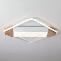 Plafoniera quadrata in legno bianca dimmerabile ultrasottile, anche applique, 42/53 cm