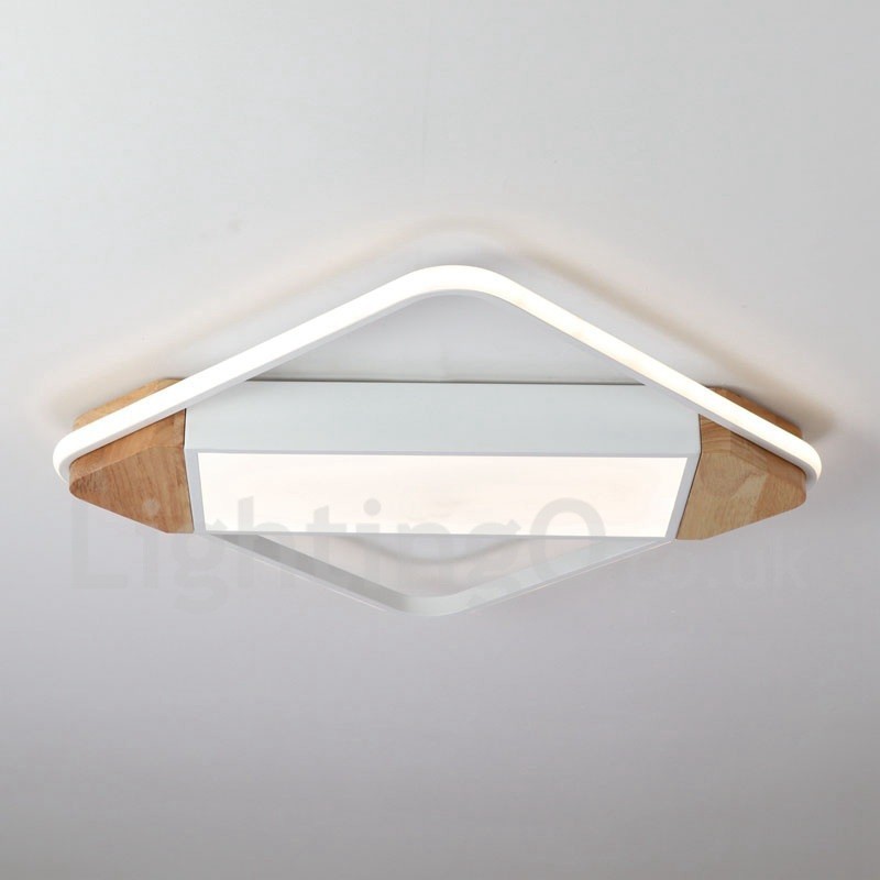Plafoniera quadrata in legno bianca dimmerabile ultrasottile, anche applique, 42/53 cm