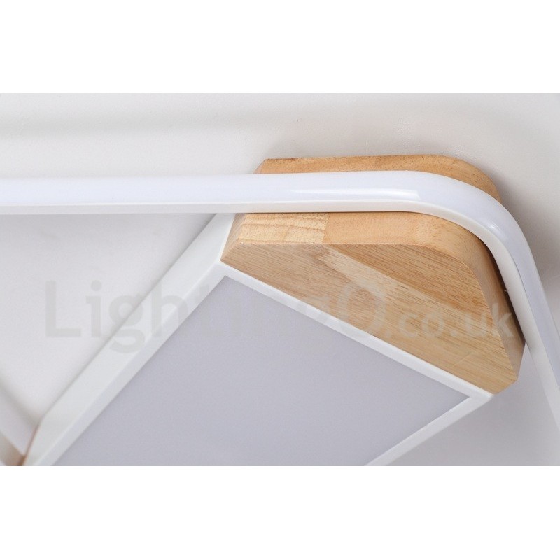Plafoniera quadrata in legno bianca dimmerabile ultrasottile, anche applique, 42/53 cm
