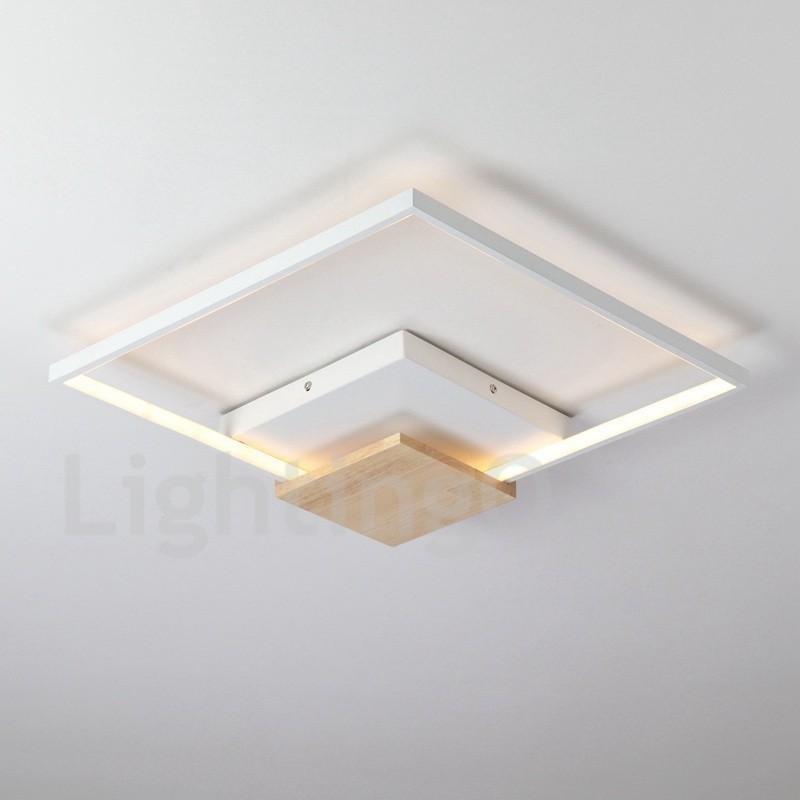 Plafoniera LED quadrata in legno bianca dimmerabile ultrasottile, anche applique, 42/53 cm