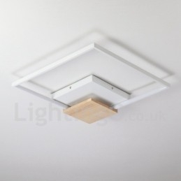 Plafoniera LED quadrata in legno bianca dimmerabile ultrasottile, anche applique, 42/53 cm