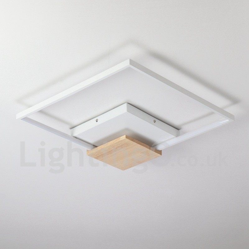 Plafoniera LED quadrata in legno bianca dimmerabile ultrasottile, anche applique, 42/53 cm