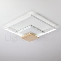 Plafoniera LED quadrata in legno bianca dimmerabile ultrasottile, anche applique, 42/53 cm
