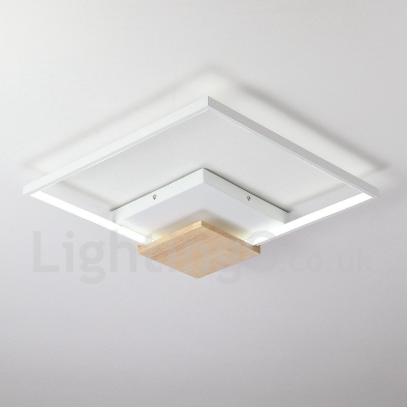 Plafoniera LED quadrata in legno bianca dimmerabile ultrasottile, anche applique, 42/53 cm