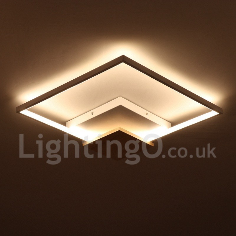Plafoniera LED quadrata in legno bianca dimmerabile ultrasottile, anche applique, 42/53 cm