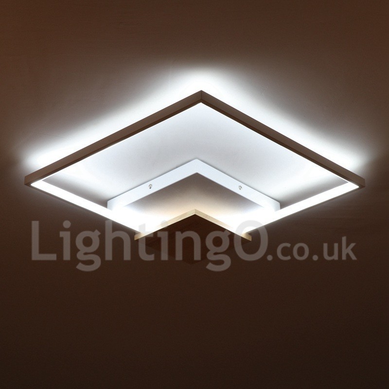 Plafoniera LED quadrata in legno bianca dimmerabile ultrasottile, anche applique, 42/53 cm