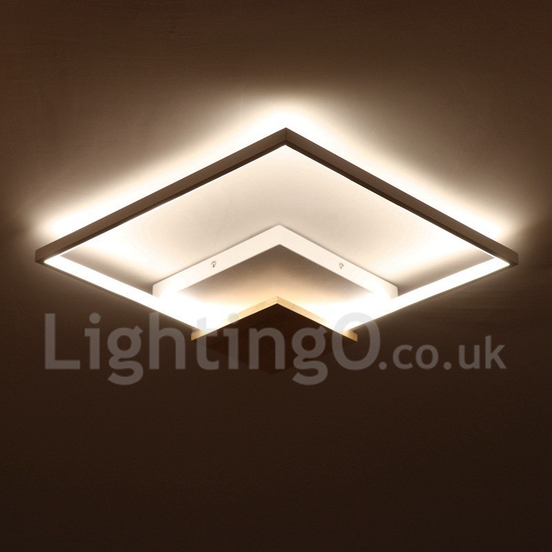 Plafoniera LED quadrata in legno bianca dimmerabile ultrasottile, anche applique, 42/53 cm