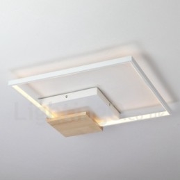 Plafoniera LED quadrata in legno bianca dimmerabile ultrasottile, anche applique, 42/53 cm