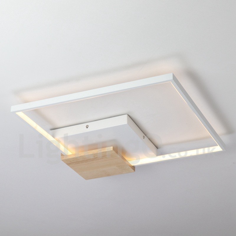 Plafoniera LED quadrata in legno bianca dimmerabile ultrasottile, anche applique, 42/53 cm
