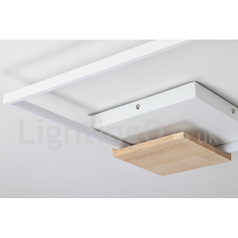 Plafoniera LED quadrata in legno bianca dimmerabile ultrasottile, anche applique, 42/53 cm
