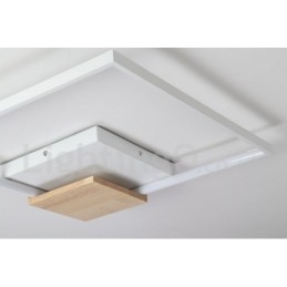 Plafoniera LED quadrata in legno bianca dimmerabile ultrasottile, anche applique, 42/53 cm