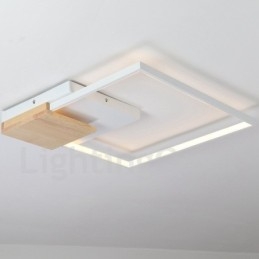 Plafoniera LED quadrata in legno bianca dimmerabile ultrasottile, anche applique, 42/53 cm