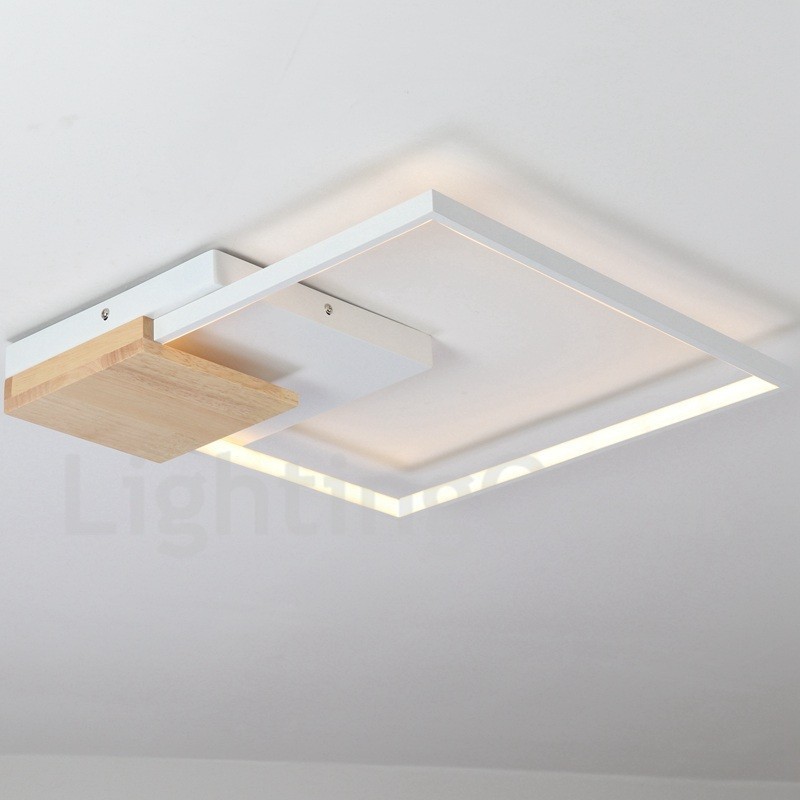 Plafoniera LED quadrata in legno bianca dimmerabile ultrasottile, anche applique, 42/53 cm