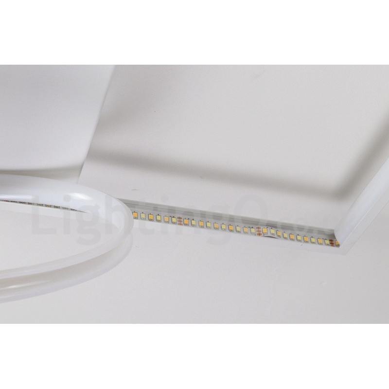 Plafoniera LED quadrata in legno bianca dimmerabile ultrasottile, anche applique, 42/53 cm