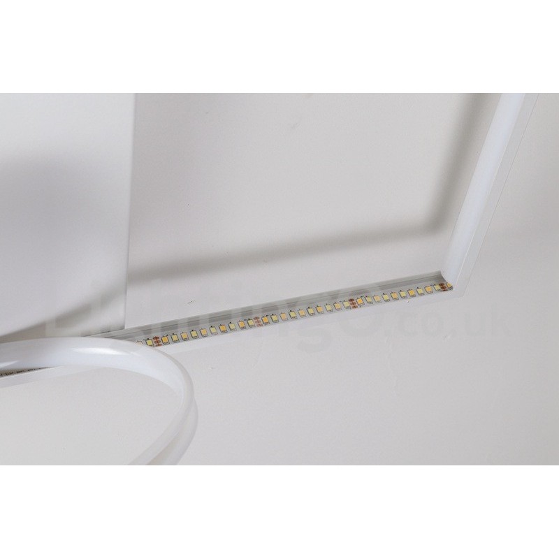 Plafoniera LED quadrata in legno bianca dimmerabile ultrasottile, anche applique, 42/53 cm