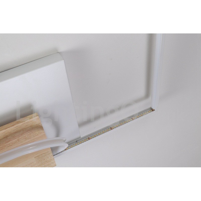 Plafoniera LED quadrata in legno bianca dimmerabile ultrasottile, anche applique, 42/53 cm