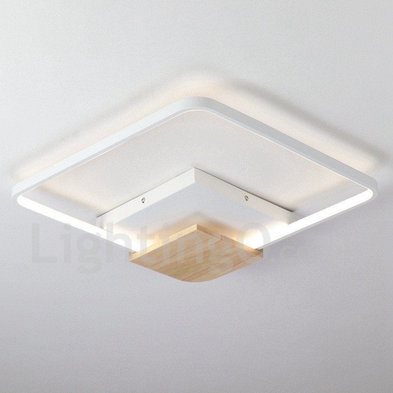 Plafoniera quadrata in legno bianco dimmerabile ultrasottile 42/53 cm